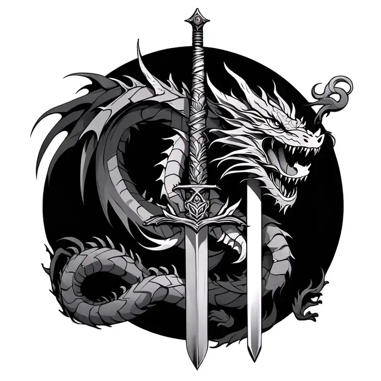 Dragon Wrapped Around A Sword