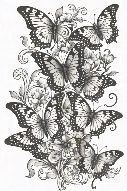 4 Butterflies On Beautiful Vine Intertwined