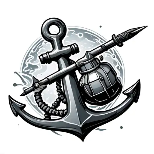 Anchor With Spear Gun And Scuba Tank