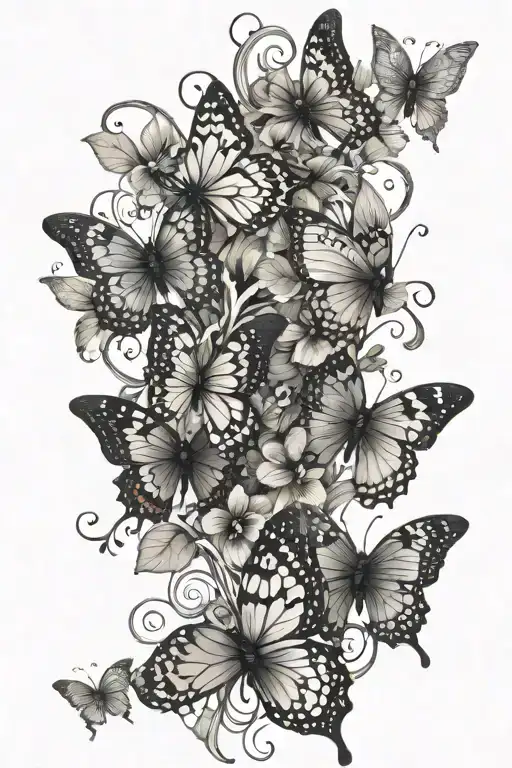 4 X Butterflies On Beautiful Vine Intertwined Thin With Samoan Patterns