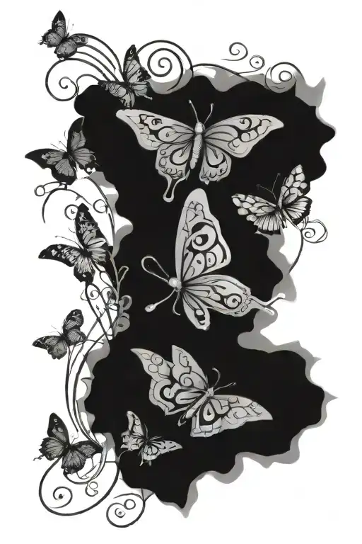 4 X Butterflies On Beautiful Vine Intertwined Thin With Samoan Patterns