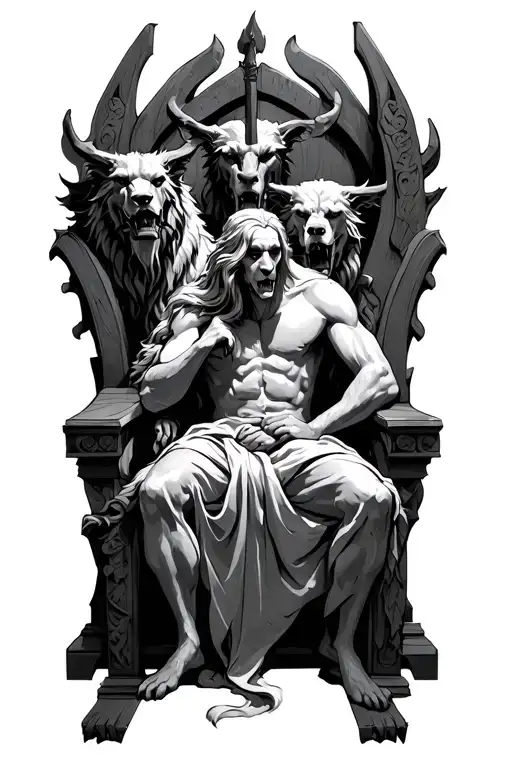 Hades Sitting In The Throne And Cerberus
