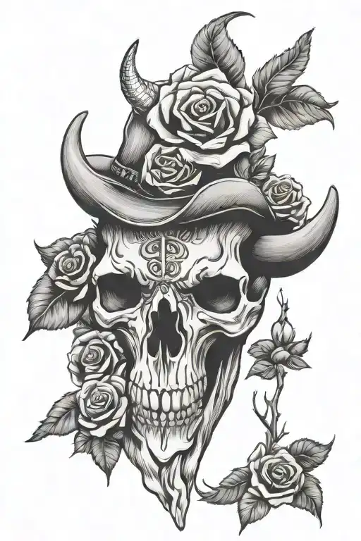 Western Bull Skull With Roses
