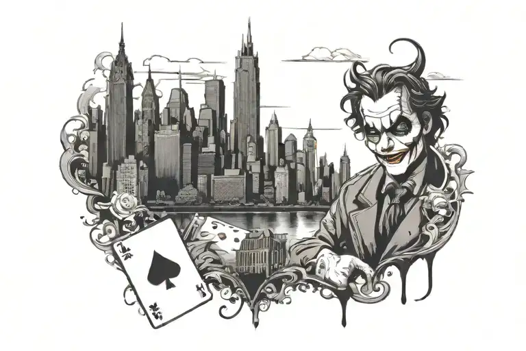 Gotham City Skyline With Joker Playing Card