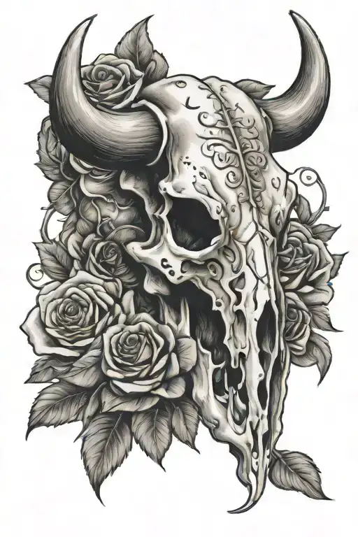 Feminine Western Bull Skull With Roses