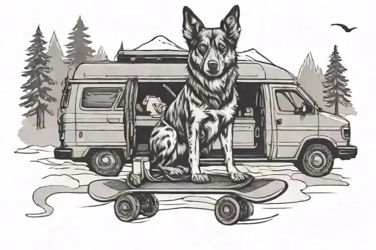 Van Life Snowboarding Dog Working