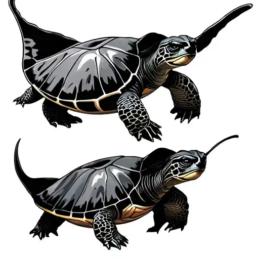 A Manta Avzc Line Two Turtles A Big One And A Small One