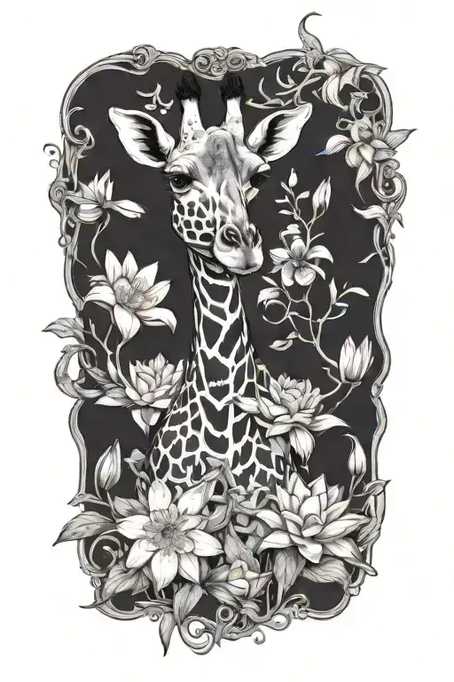 Giraffe With Water Lily And Larkspur