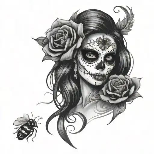 Sugar Skull With A Lady Bug Resting