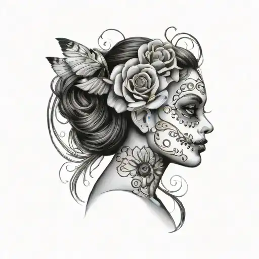 Sugar Skull With A Lady Bug Resting