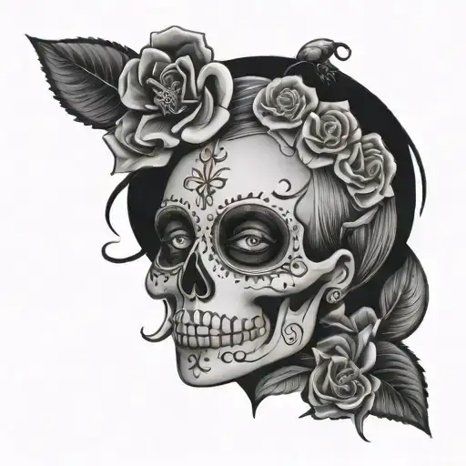 Sugar Skull With A Lady Bug Resting