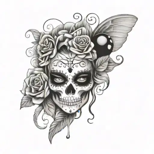 Sugar Skull With A Lady Bug Resting