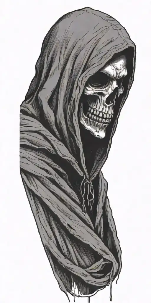 Hooded Reaper Half Body Hiding Face