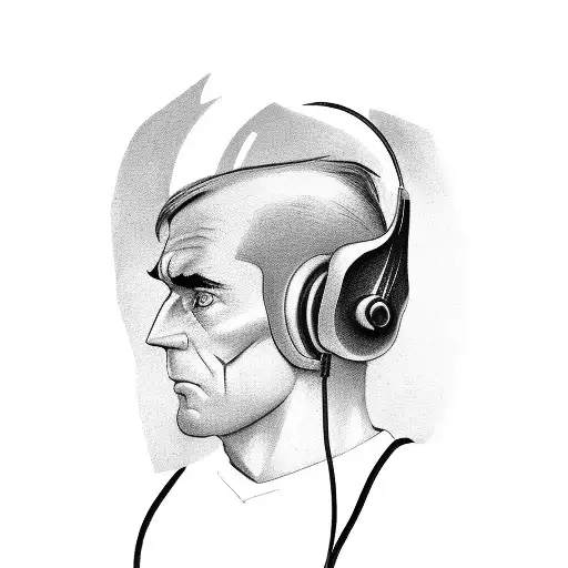 A Black And Grey Portrait Of Batman Wearing Headphones