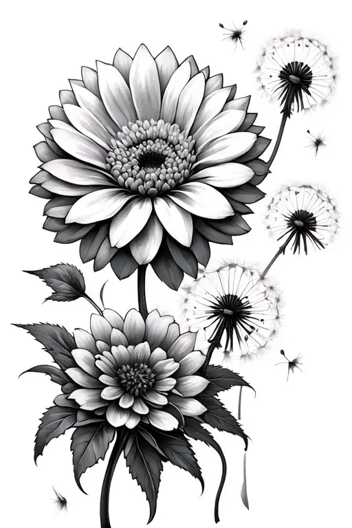 Chrysanthemum And Dandelion In The Wind