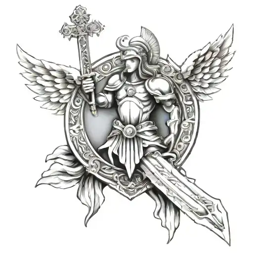 Saint Michael Tattoo Sword And Shield Without Angel