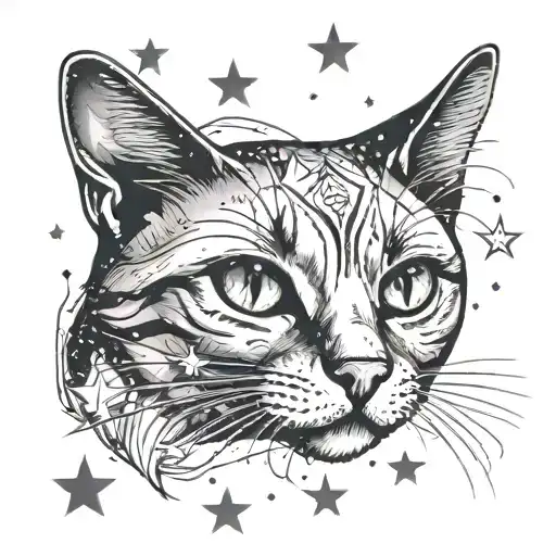 Indie Style Cat Playing With Stars
