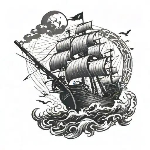 An Intricate Design Of A Pirate Ship Sailing Through A Pixelated Gaming World