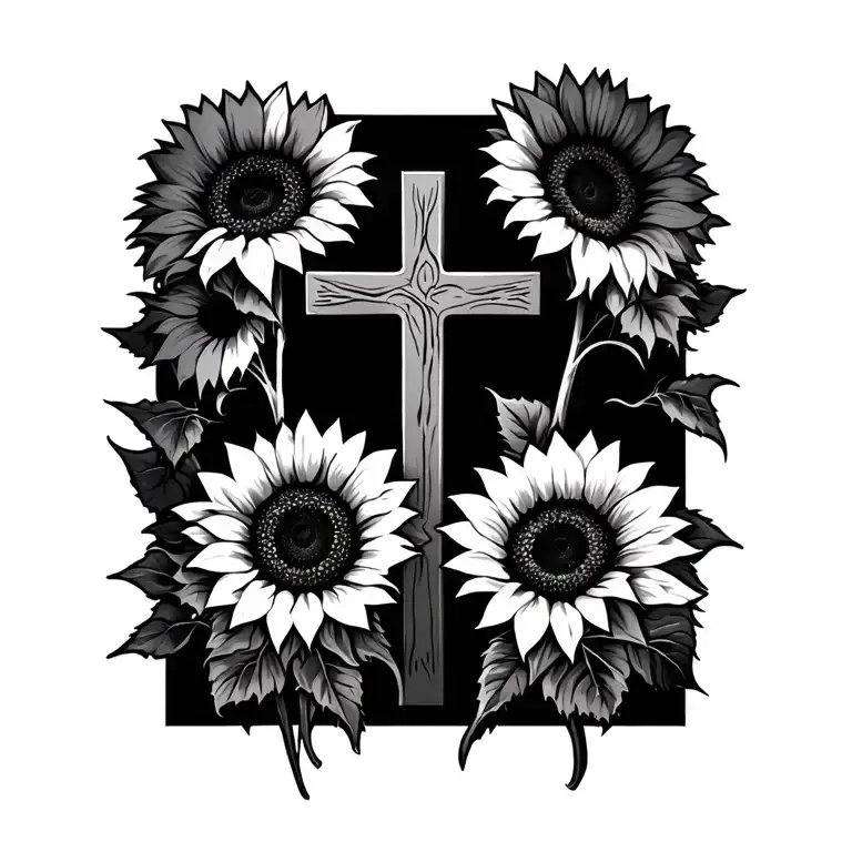 Three Crosses With Sunflowers
