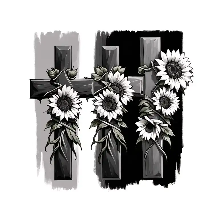 Three Crosses With Sunflowers Wrapped