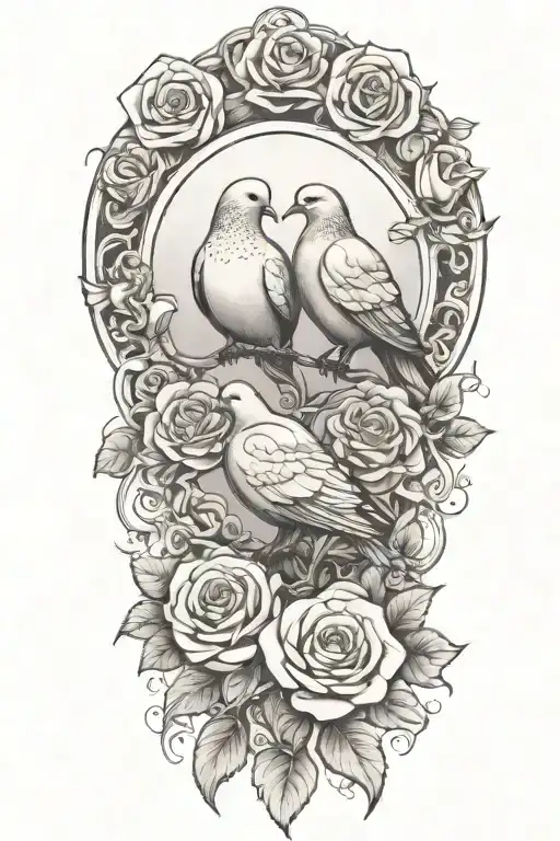Roses In A Circle With A Perched Dove