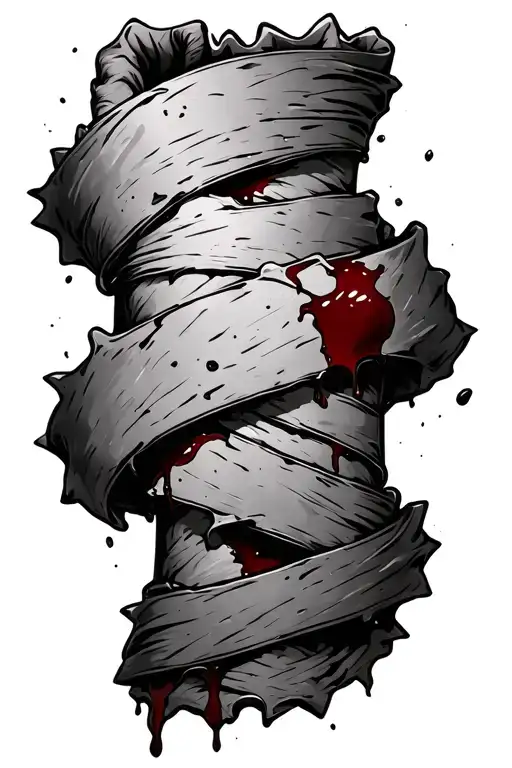 Old And Jagged Bandage Wrappings Around Forearm With A Little Blood Seeping Through