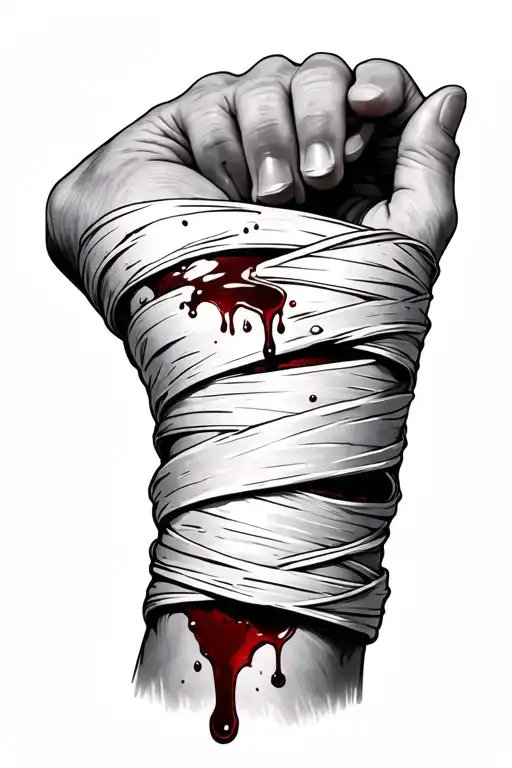 Realistic Old Bandage Wrappings Around Forearm With A Little Blood Seeping Through