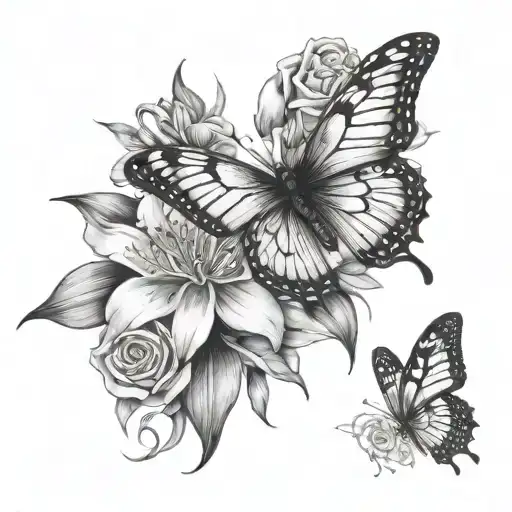 Lily And Butterfly And Rose