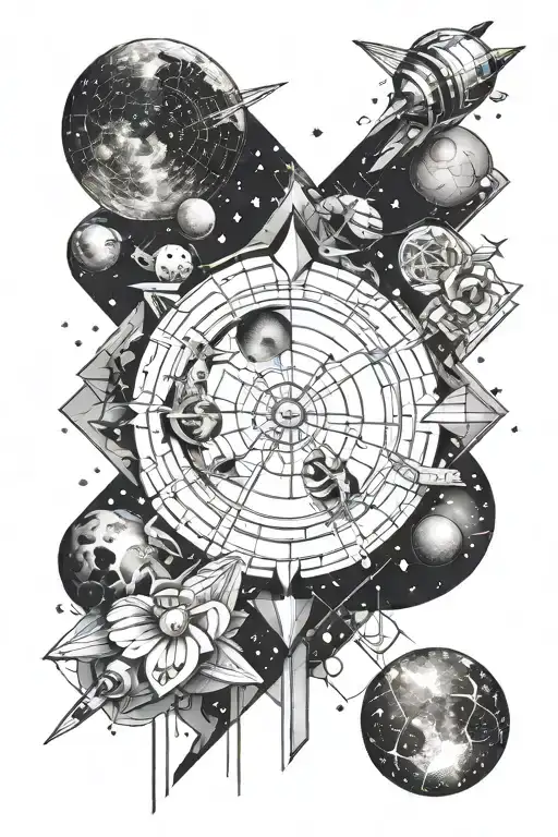 Geometric Sleeve Tattoo Featuring Space Themed