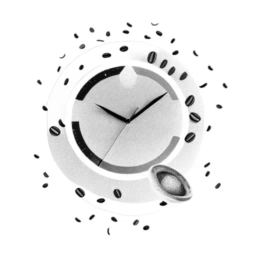 A Clock With Coffee Beans Falling From The Sky And A Sunset In The Background