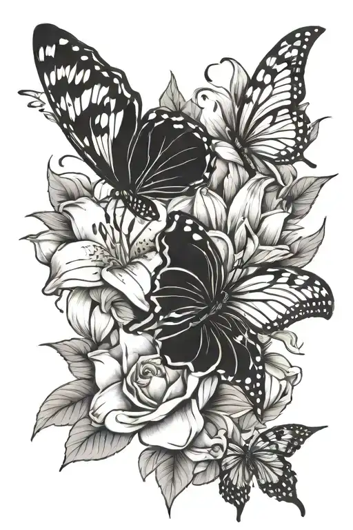 Lily And Butterfly And Rose