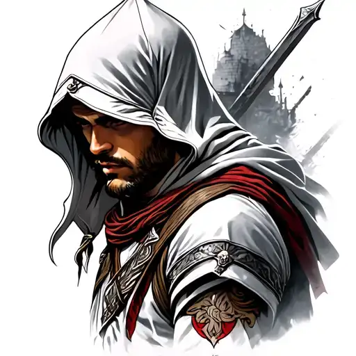 Assassins Creed 2 Tattoo For Bicep And Shoulder With Ezio Looking Away