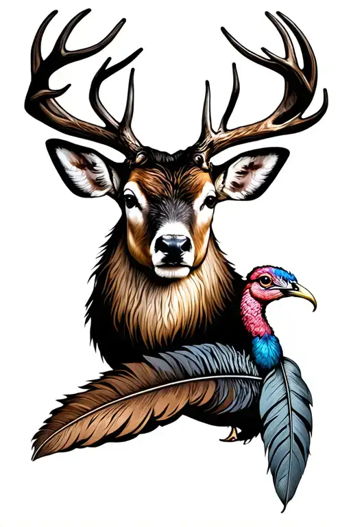 Western Tattoo With Deer And Turkey Feather