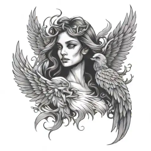 Phoenix With Angel Wings Woman Hair