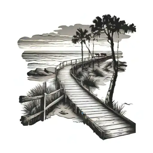 Realistic Boardwalk With Coordinates Engraved Into Wood