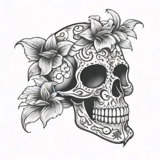 Sugar Skull With Lilly Flower