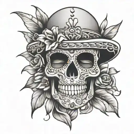 Sugar Skull With Lilly Flower