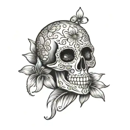 Sugar Skull With Lilly Flower