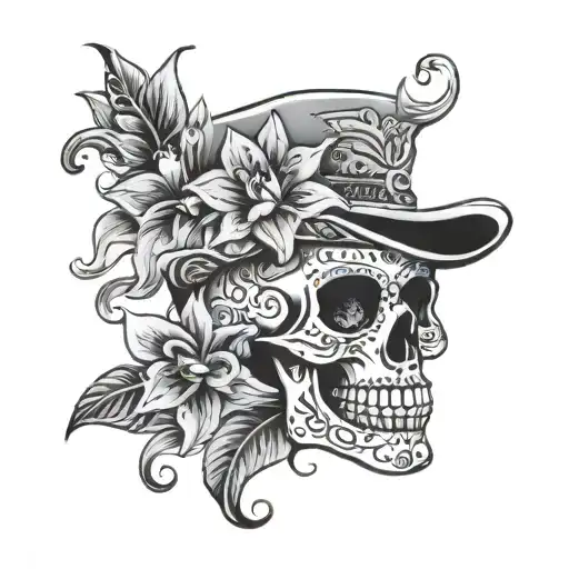 Sugar Skull With Lilly Flower