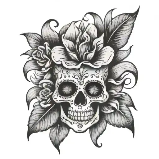 Sugar Skull With Lilly Flower