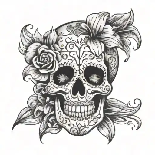 Sugar Skull With Lilly Flower
