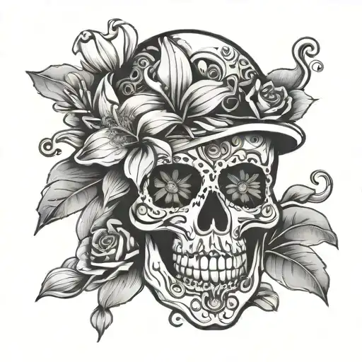 Sugar Skull With Lilly Flower