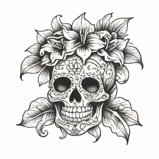 Sugar Skull With Lilly Flower