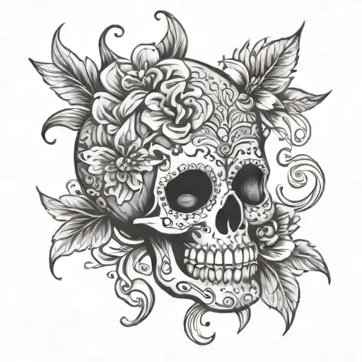 Sugar Skull With Lilly Flower