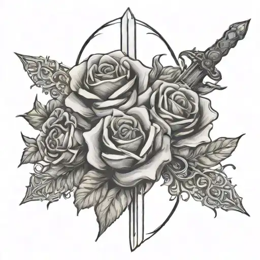 Sword And Roses Intertwined