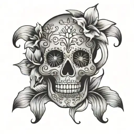 Sugar Skull With Lilly Flower