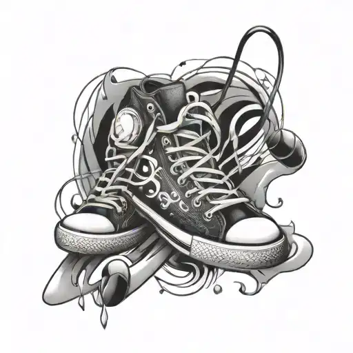 A Tattoo Of A Pair Of Sneakers With Music Notes Flowing Out Of Them