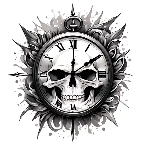 Clock And Skull Face