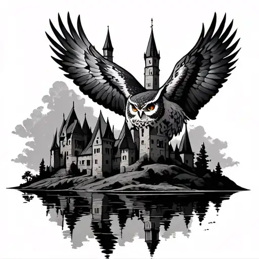 Harry Potter Castle Hedwid Lake Reflecting Owl