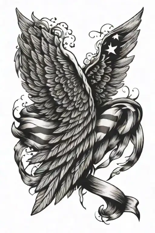 Wing & American Flag Intertwined